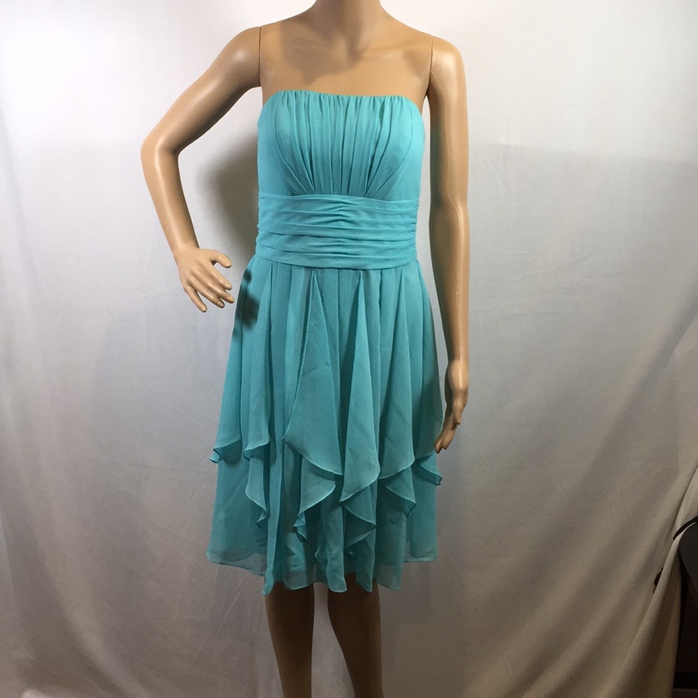 David’s Bridal strapless crinkle chiffon dress